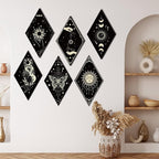 Sintuff 6 Pieces Halloween Gothic Wall Decor Boho Sun Moon Phases Wall Art Gothic Minimalist Stars Sun Hanging Wooden Home Decor Farmhouse Pediments for Gallery Living Bedroom Room(Boho)