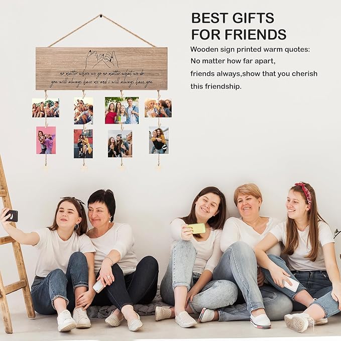 Orchroma Friends Picture Frames Collage Wall Decor,Long Distance Friendship Gifts,Friends Photo Picture Board,Hanging Photo Display with Clips,Home Liveing Room Dorm Bedroom Wall Decor(TAN)