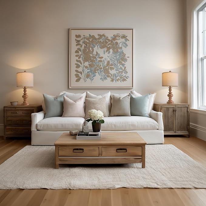 BOBOMOMO 20" Rustic Bedside Lamps Set of 2- Vintage Resin Table Lamps for Nightstands with Linen Shades, Farmhouse Lamps for Living Room, Bedroom, and Hallway (Light Brown) - Ideal for Compact Spaces