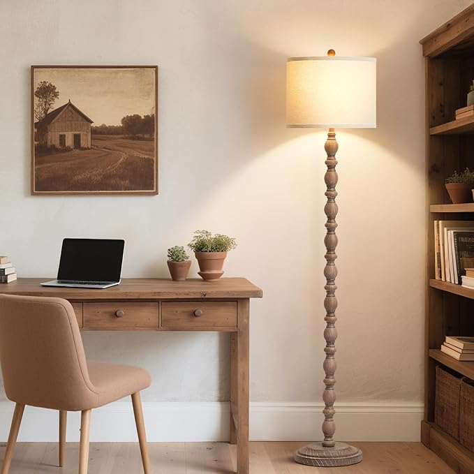 Luvkczc 62" Farmhouse Floor Lamp for Living Room & Bedroom - 3-Color Temperature Standing Lamp, Vintage Rustic Tall Floor Lamps with Rotary Switch, Resin Corner Lamps for Office (Dark Brown)