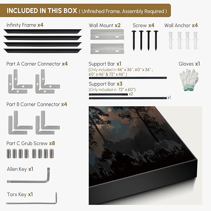SIGNWIN 46"x60" Extra Large Framed Wall Art Silhouetted Trees at Dusk, Dramatic Forest and Cloudscape for Home Living Room Bedroom Decor (Frame Assembly Required)