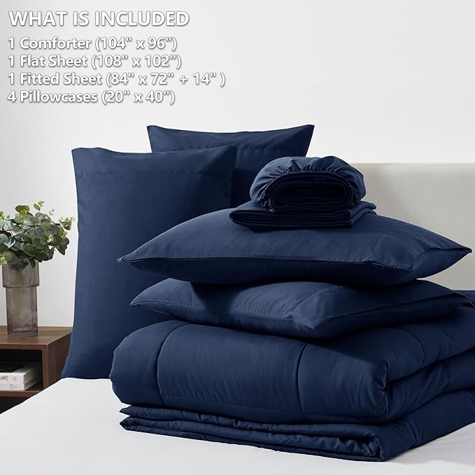 CozyLux California King Comforter Sets Navy Blue, 7 Pieces Cal King Bed in a Bag, All Season Bedding Sets with Stitch Quilted Comforter, Flat Sheet, Fitted Sheet, Pillowcases