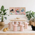 HPNIUB Framed Vintage Black Cats Canvas Wall Art, Funny Animal Reading Books Poster Printing Pictures, Pink Cute Cat Lovers Wall Decor for Girls Room Bedroom Kids Room Living Room Classroom- 24 x36 x3