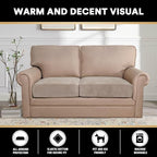 PrinceDeco Stretch Velvet Cushion Cover Sofa Cushion Slipcover for Loveseat Sofa Couch Cushion Furniture Protector Seat Cushion Sofa Cover(Each Width Up to 29.5", Oatmeal)