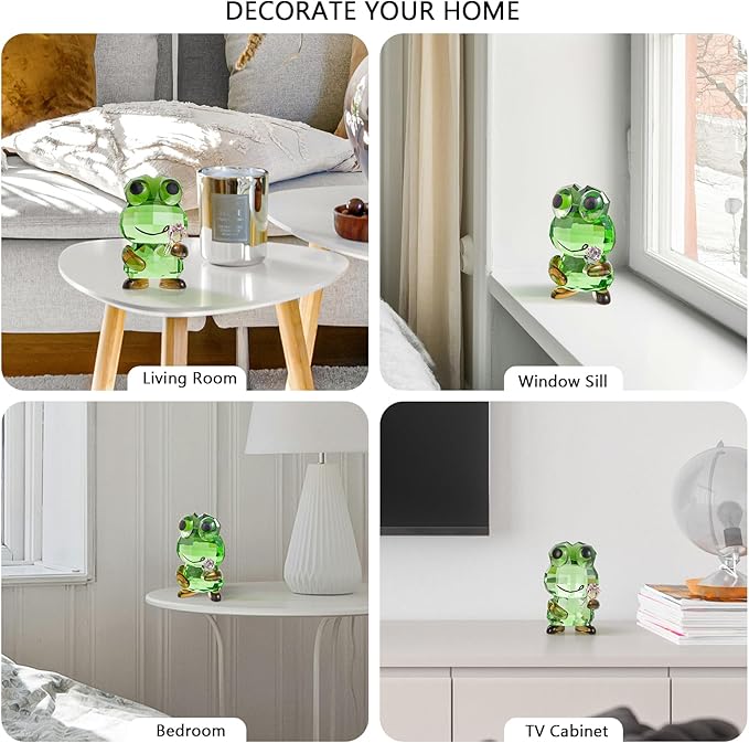 Crystal Frog Figurine - Glass Animals Desk Decor & Home Office Ornament, Collectible Art Gifts for Frog Lovers