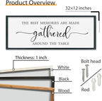 SRSZHIYUE The Best Memories Are Made Gathered Around The Table Sign Wall Decor Art 32"×12" for Kitchen Dining Room Large Wood Framed Wall Hanging (Black)