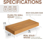 Homeforia 16 inch Golden Oak Floating Shelf, High End Solid Real Wood 16inch Small Floating Shelves for Wall Mounted, Oak Wooden 16in Floating Shelves, Heavy Duty Bracket, 16 X 6.5 X 1.75 in, Set of 3