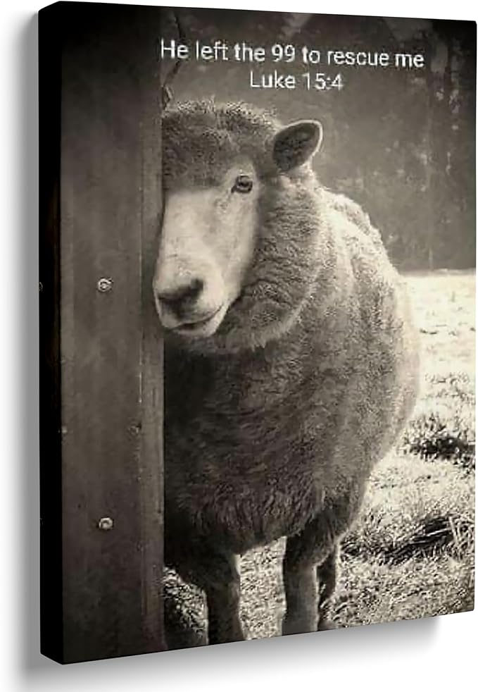 ART Jesus Saving Lamb Canvas Wall Jesus He Left the 99 to rescue Me Lamb Picture Wall Canvas Print Christian Framed Canvas Wall Decor, Luke 15-4