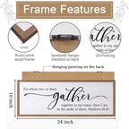 For Where Two Or Three Gather Sign Dining Room kitchen Wall Decor Bible Verse Scripture Matthew 18:20 Wooden Frame 32X12 Inch for Christian Family Hanging Art (Wood)
