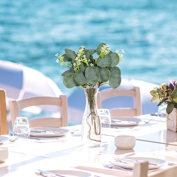 40 Pieces of Artificial Greening Eucalyptus Stem Artificial White Seeds Plant Suitable for Family Wedding Vase Center Bouquet Flower Arrangement