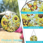 Sunflower Sun Catcher Stained Glass Window Hangings - 8” Handmade Butterfly Stained Glass Suncatches for Windows - Sun Catchers Indoor Wall Art Home Garden Suncatcher - Sunflower Gifts for Women Mom