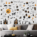 84 PCS Window Clings - Halloween Wall Stickers for Living Room, Pumpkins, Castles, Bats, Cats, Vampire, Witch Stickers, Household Decorative Murals, Party Supplies