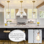 Brass Hammered Hand-Blown Glass Pendant Light, Pendant Lights Kitchen Island Lighting Gold Pendant Light Adjustable Brass Pendant Light Fixtures Dining Room Farmhouse Chandelier 2 Pack