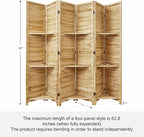 Room Divider with Shelves, 5.6 Ft Tall Folding Wood Screen with Double Hinges for Home Office Bedroom Hotel Decoration (6 Panels, Natural)