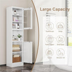 67" Tall Bathroom Storage Cabinet, Narrow Metal Floor Cabinet with Glass Door and Adjustable Shelves, Freestanding Metal Locker for Laundry, Kitchen, Dining Room