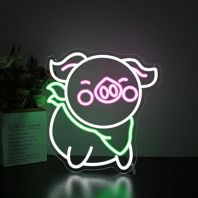 Pig Neon Sign - HSJNJKFU Neon Signs for Wall Decor Animal Led Sign Light Up Sign for Room Birthday Party Home - LED Neon USB Powered
