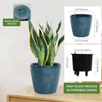 Dexceder 9x8 Inches Self Watering Planter Indoor Outdoor, Inner Pot Design, Thickened Table Flower Plant Pot with Water Level Indicator (Grayish Green Gradient)