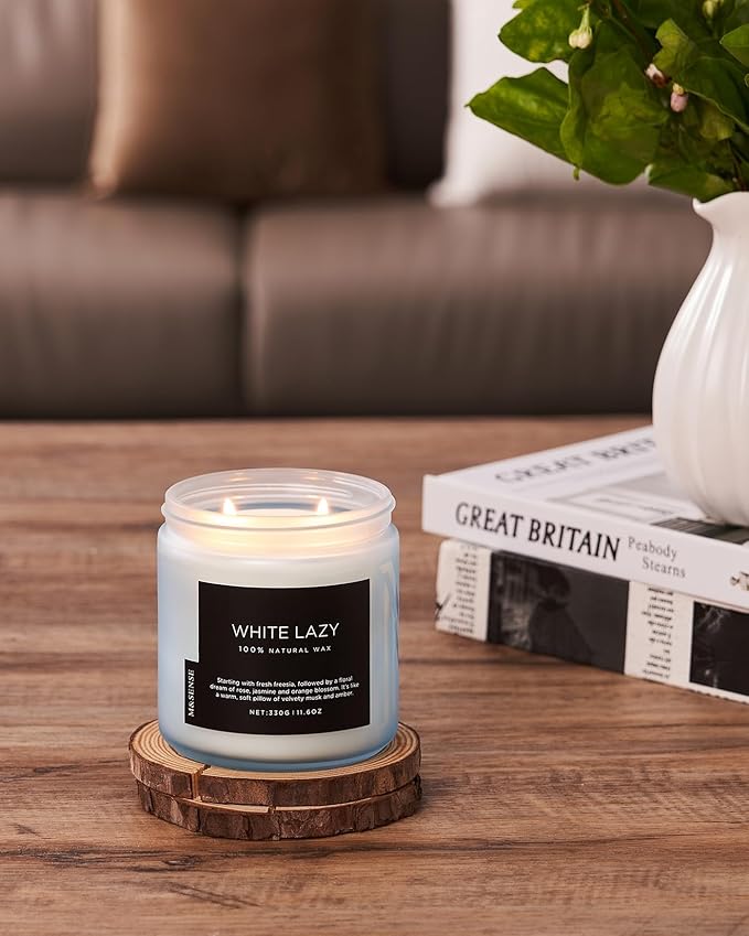 M&SENSE Jasmine & Clean Cotton Spring Scented Candle, 11.6oz Aromatherapy Gifts 2 Wick 70 Hours Long Lasting Burn, Natural Organic Soy Candle, Housewarming Gifts for Dad Mom Friends