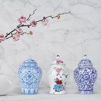 Chinoiserie Ginger Jar,7.6 Inch Ceramic Bule and White Ginger Jar w/Lid,Porcelain Ginger Jars Vase for Home,Living Room,Coffee Table,Mantle Fireplace (Bule&White)