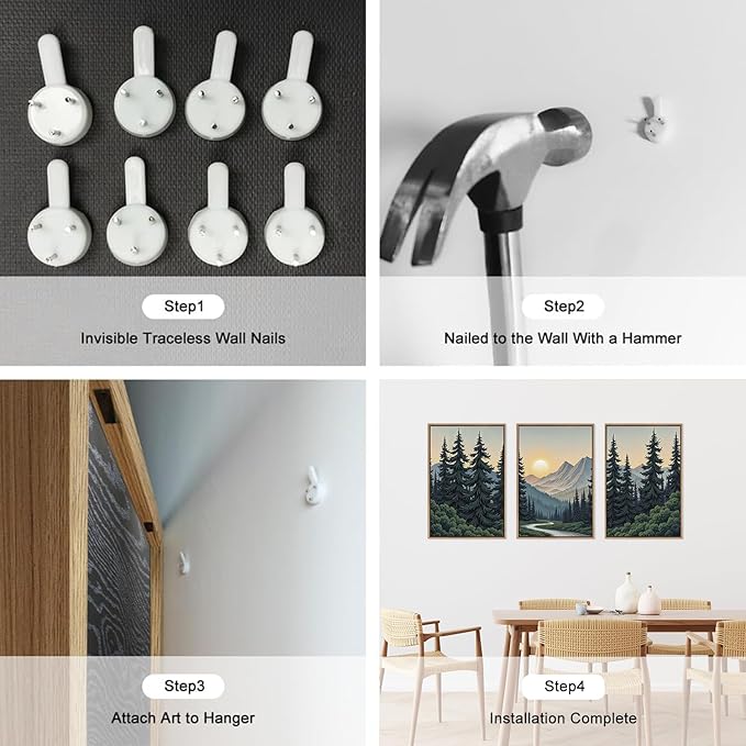 HLNIUC Mountain Forest Sun Framed Wall Art,Large Boho Pine Tree Canvas Wall Decor Set of 3(16”x24”)Ridge Mountain Landscape Picture Prints,Natural Sunset Woodland Wall Painting for Living Room,Bedroom