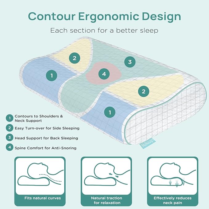 Cervical Neck Pillow, Side Sleeper Pillow for Neck Pain Relief, Adjustable Contour Pillow for Sleeping, Ergonomic Memory Foam Pillow, Orthopedic Cooling Pillow Back Stomach Sleeping, Queen Size