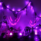 Halloween Horror Atmosphere Lights, Orange&Purple LED String Lights with 9.9FT Creepy Black Gauze, Battery Powered with Timer & 8 Flashing Modes (2 Pack Purple)