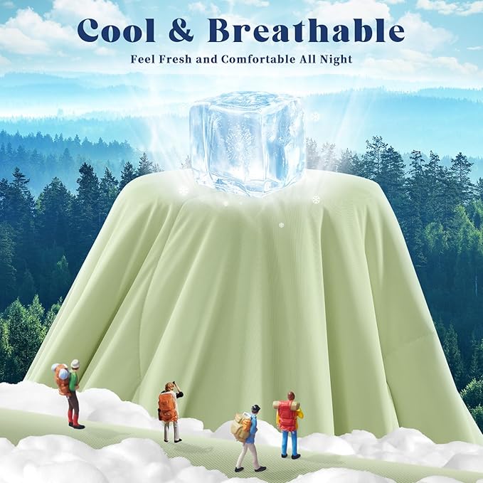 Cooling Comforter Queen Size, Double-Sided Cooling Blanket for Hot Sleepers & Night Sweats, Arc-Chill Q-Max > 0.4 Breathable Ice Blanket, Lightweight Cold Comforter (80''x90'', Light Green)