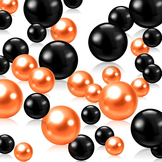 200 PCS Black Orange Vase Fillers, Pearls Bead for Centerpieces Vases, 10/14/20 MM No Hole Beads, Fake Pearls for Wedding Birthday Anniversary Theme Party Table Centerpieces Decor