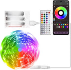 Battery Powered LED Strip Lights 25ft, Battery Operated LED Light Strip Color Changing Music Sync App Remote Control RGB USB Led Lights for TV, Room, Rope Lights
