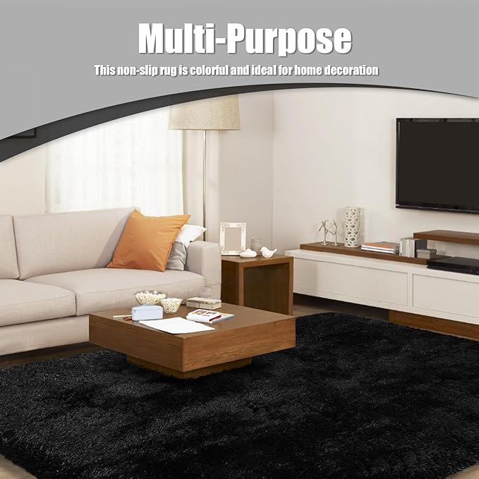 9x12 Fluffy Area Rugs for Living Room,Large Fuzzy Shag Area Rug for Bedroom,Black Soft Non-Shedding Indoor Plush Carpet for Kids Bedroom Nursery Home Decor