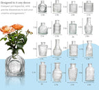 Glass Bud Vases Set of 32 - Assorted Small Mini Glass Vases for Flowers, Crystal Vintage Vase Set, Bulk Centerpieces for Table Décor, Wedding, Home and Events (Clear, 32 Pcs)
