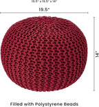 REDEARTH Round Pouf Ottoman - Hand Knitted Cable Boho Poof - Foot Stool Bean Bag - Home Décor Stuffed Footrest for Living Room - Nursery - Bedroom - 100% Cotton Poufs (19.5"x19.5"x14") - Red