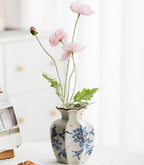 Blue and White Vase, Vintage Blue Ceramic Flower Vessel,Ceramic vases for Home Decor,Vintage Green and Beige for Console Table Mantle Chinoiserie Decor (Blue and White-02, Small)