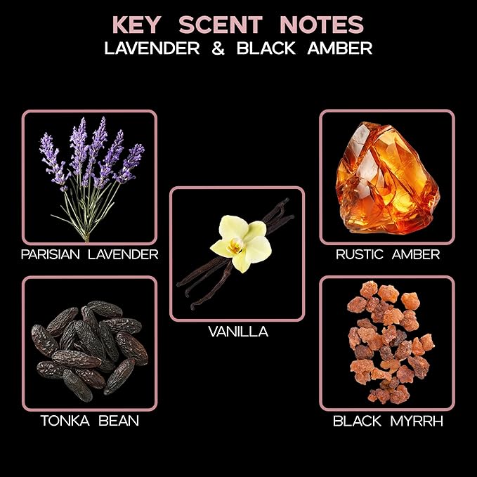 LOVSPA Lavender & Black Amber Diffuser Oil - Luxury Essential Oils for Diffuser Refill & Air Freshener Room Spray - Long-Lasting & Natural Home Fragrance, Scented Oil for Diffusers, USA Made, 4oz