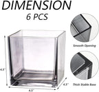 Square Grey Glass Vases Set of 6, 5" x 5" x 5" Flower Vases for Centerpieces, Square Vase for Centerpieces, Small Vase for Wedding, Party, Home Office Decoration