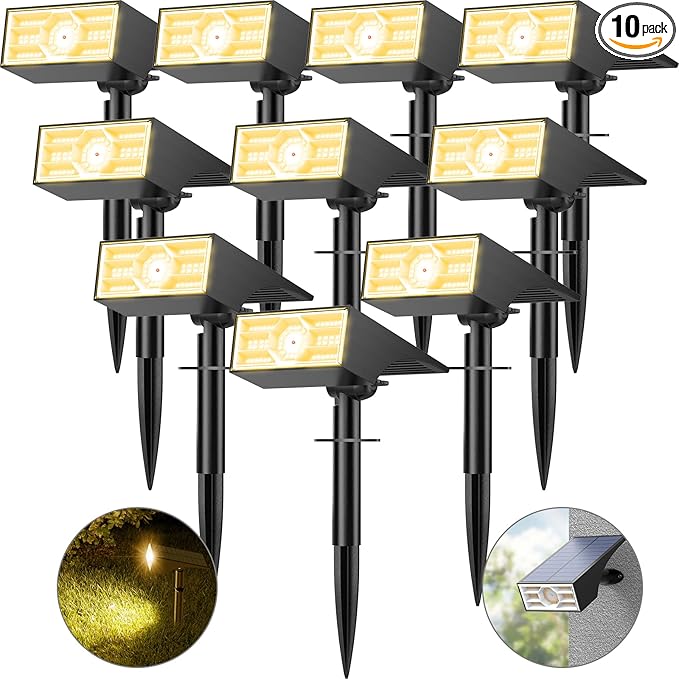 Solar Spot Lights Outdoor, 10 Pack Outdoor Solar Lights for Yard Waterproof, 4 Lighting Modes Solar Landscape Spotlights, Auto On/Off Solar Powered Flood Lights Garden Pathway(Warm White)