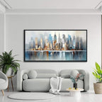DUNHUANG ART New York City Skyline Abstract Art - Modern Manhattan City View Painting for Home Decor - Large Framed Cityscape Wall Art 20"x40"
