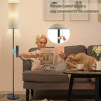 Floor Lamp for Living Room, Modern Standing Lamps with Lampshade, Minimalist Tall Lamp with Chain Switch for Living Room, LED Bulb Included (Beige Shade-Remote Bulb)