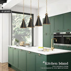 Black Gold Kitchen Island Light 4-Light Pendant Light Fixture Cone Shade 42" Rectangle Chandelier Light Fixture for Dining Room Bar Counter