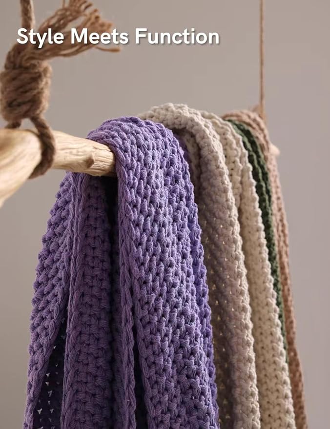YnM Chunky Cotton Knit Throw Blanket, Cable Knit Throws for Bed Couch Sofa, Comfy & Relaxing, Decorative Piece for Farmhouse Modern Boho Rustic Scandinavian Chic Vibe, Lilac Purple 50x60 Inches