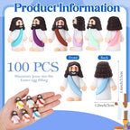 Bememo 100 Pcs Jesus Toys Original Design Mini Rubber Little Jesus Figurine to Hide and Seek Religious Party Favors Sunday School Craft Baptism Gifts for Easter Egg Stuffers (Colorful)