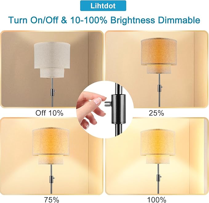 Lightdot 67IN LED Floor Lamp for Living Room, LED Standing Floor Lamps with Double Fabric Shade, E26 Bulb Included, Vintage Corner Lighting, Mid Century Floor Lamp for Bedroom Home Office-Black