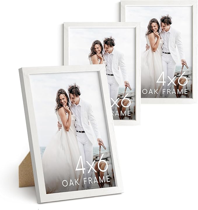 HAUS AND HUES Solid Oak 4x6 Picture Frame for Wall or Tabletop Set of 3-4x6 Picture Frame Collage, White Gallery Wall Frame Set, 4x6 Picture Frames, Photo Frames 4x6, Wooden Picture Frames 4x6