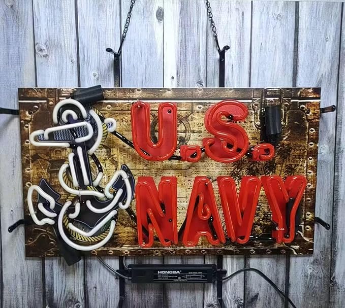 Us Navy Neon Sign,Real Glass Neon Light For Home Bar Man Cave Pub Store Restaurant Wall Decor Artwork Wedding Decor Neon Birthday Party Gifts 24 X 20 Inches