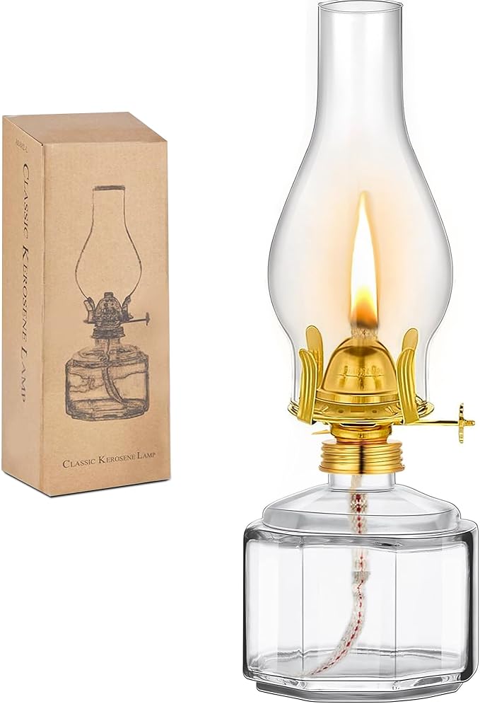 Large Glass Kerosene Oil Lamps, Lantern Vintage Oil Lamps for Indoor Use Decor Chamber, Hurricane Lamp, Home Lighting Clear Kerosene Lamp Lantern, Classic Vintage Glass. (A-02)