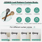 2 Pack Black Curtain Rods for Windows 28 to 48 Inch,1'' Diameter Drapery Rods with Leaf Pattern Finials,Decorative Adjustable Heavy Duty Curtain Rods Set,18-60''