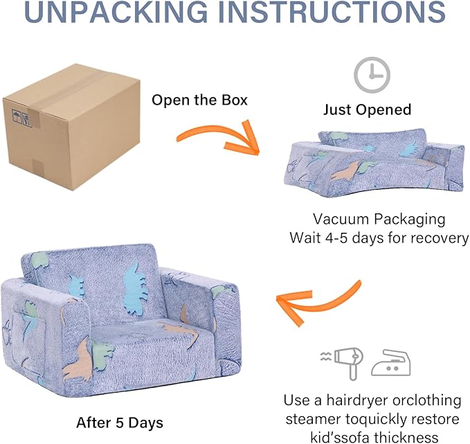 Welnow 2-in-1 Kids Sofa Chair, Glow in The Dark Convertible Toddler Chair Flip Out Children Sofa Chair Folding Kids Play Sofa with Side Pockets & Removable Cover Armrest Chair for Girl or Boy