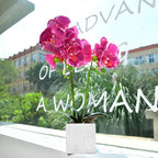 Artificial Potted Orchid Faux Phalaenopsis Silk Flowers Bonsai Realistic Arrangement in Silver Vase for Home Decoration Table Centerpiece, Purple