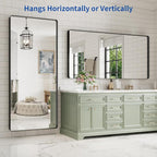 WEER Black Bathroom Mirror for Wall, 77X36 Inch Matte Black Mirror, Rectangular Black Metal Framed Vanity Mirror with Tempered Glass, Rounded Corner, Anti-Rust (Horizontal/Vertical)