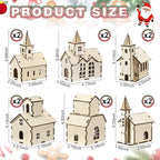 Hiboom 24 Pcs DIY Christmas Village Sets Wood Rustic Church Christmas Mini Wooden House Gift for Winter Xmas Party Crafts Decorations